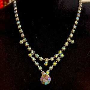 Vintage borealis,  necklace, silver tone